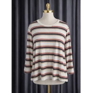 L.L.Bean Popover Cotton Knit Tee Top Striped 3/4 Sleeve Casual Crew Neck Size 1X